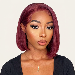 20 pouces rouge avant de lacet perruque 13x6 HD dentelle pré plumée cheveux humains sans colle femmes pleine densité bordeaux Bob droite dentelle frontale - Product Image 1