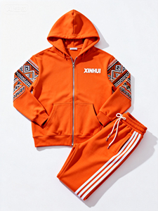 Set di felpe e pantaloni sportivi da corsa in pile di cotone personalizzato con logo ricamato alla moda - Product Image 1