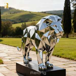 RELONG Modern yaşam boyutu soyut paslanmaz çelik geometrik aslan heykeli heykel açık Park bahçe çim için - Product Image 4