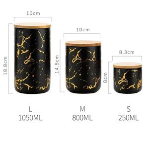 Bocaux de conservation hermétiques <span class=keywords><strong>en</strong></span> céramique cylindriques de style nordique, réservoir de luxe doré pour céréales et produits divers de cuisine - Product Image 5