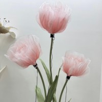 Fleur géante en organza avec tige, grande fleur en soie esthétique pour décoration de mariage et vitrine