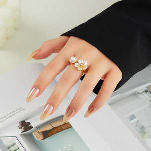 Flower Pearl <b>Open</b> <b>Ring</b> Gold Plated Adjustable Fashion <b>Ring</b> For Party Jewelry - Product Image 2