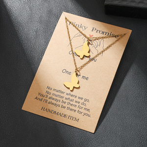 Collar de acero inoxidable con colgante de mariposa, cadena ajustable para la clavícula, para parejas, uso diario, conjunto de joyería de moda. - Product Image 1