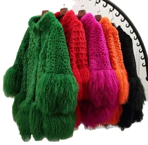 YR117 stile messicano Plus Size Mongolia cappotti di pelliccia di coniglio donna cappotto lungo di pelliccia colorata