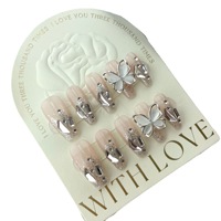 Faux Ongles à Presser en Gros Personnalisés de Luxe avec Pierres Scintillantes Forme Coffin Moyenne Cœur Perle French Manucure Ongles Acryliques Adhésifs