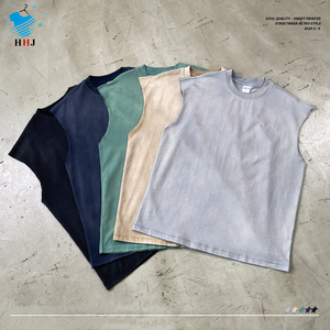 Commercio all'ingrosso di alta qualità 250g acqua di lavaggio vecchio traspirante europeo americano Vintage canottiere senza maniche Logo personalizzato XL moda - Product Image 5