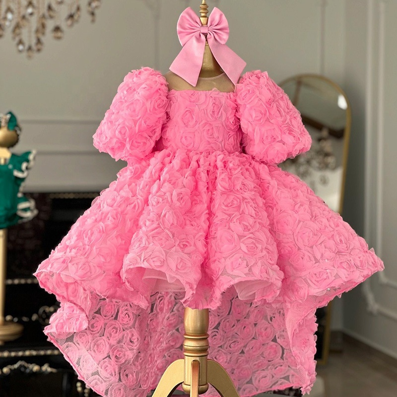 open lace back dress Dreamlike Dusty Rose Pink Couture Evening Gown Long Bridal Dress with – HER  SHOP main image 1