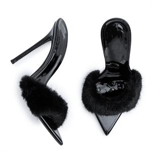 Sandales Personnalisées <span class=keywords><strong>Femme</strong></span> Talons Hauts <span class=keywords><strong>Grande</strong></span> <span class=keywords><strong>Taille</strong></span> Fourrure Moelleuse <span class=keywords><strong>Mules</strong></span> Bout Pointu Fermeture à Enfiler Respirantes Été Sexy Hiver Adaptées - Product Image 5