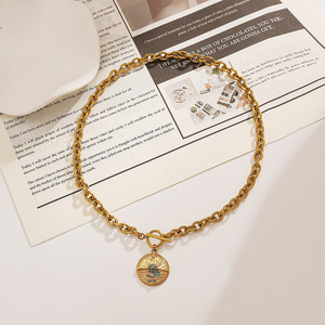 Collar con colgante de diamante azul dorado, cadena redonda chapada en oro de 18k, joyería de moda para mujer, estilo europeo - Product Image 2