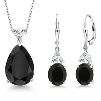 Ensemble de bijoux en argent sterling 925 avec boucles d'oreilles et collier en forme de cœur, saphir bleu AAA et fleur en oxyde de zirconium, vente en gros