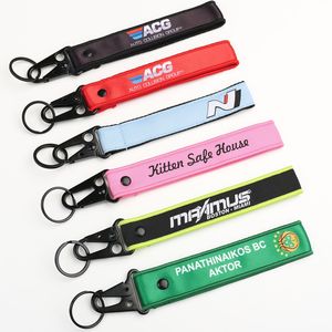 Porte-clés personnalisés brodés sur mesure, tissés, <span class=keywords><strong>pas</strong></span> <span class=keywords><strong>chers</strong></span>, avec sangle courte, motifs et textes promotionnels, mousquetons - Product Image 1