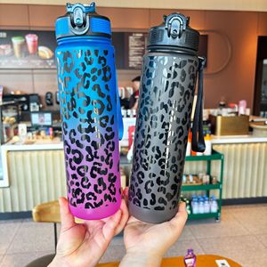 Leopard Print Sports Water Bottle 1L Reusable Plastic Duckbill Cup Outdoor Large Capacity Straw Cup - Product Image 4