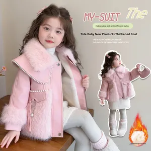 Cappotto da ragazza con collo di perle stampato in pelliccia sintetica con cerniera autunno inverno 2025 nuova moda coreana addensata <span class=keywords><strong>per</strong></span> bambine - Product Image 2