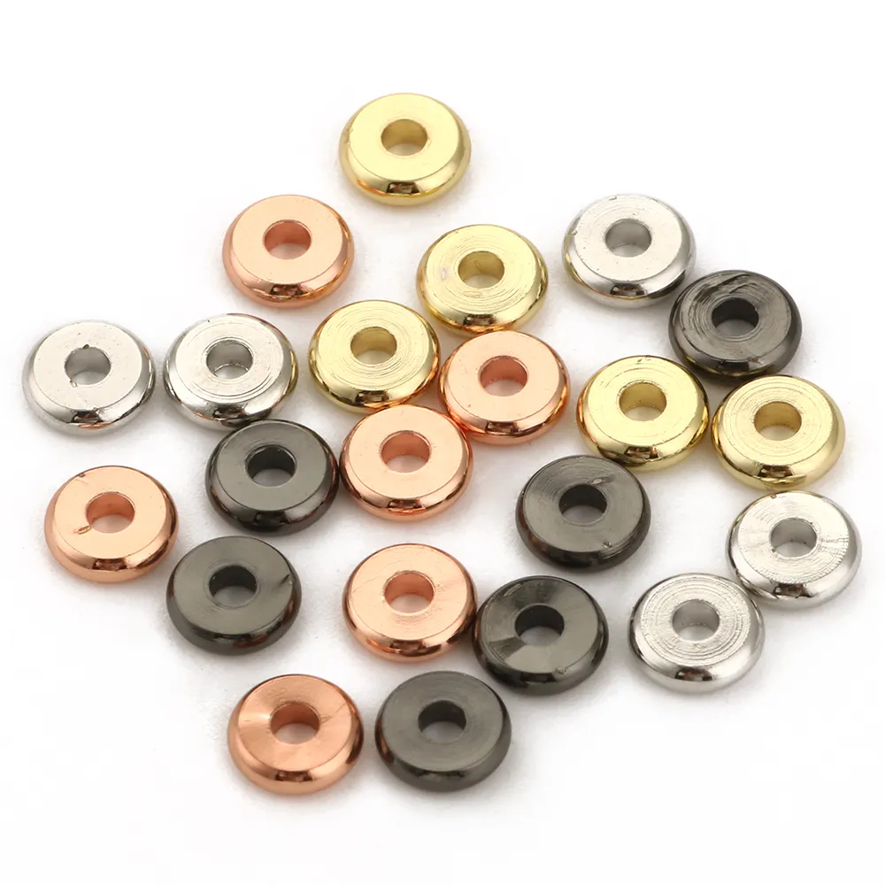 Cuentas espaciadoras sueltas para fabricación de accesorios de pulsera, de cobre, oro, plata, negro y oro rosa, 4/6/8MM