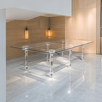 Table à manger carrée en acrylique transparent de design moderne et luxueux avec 8 places, plateau en verre trempé, assemblée pour une utilisation à domicile et en hôtel