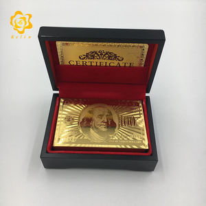 Naipes chapados en plata de Material PET clásico alto <span class=keywords><strong>con</strong></span> diseño de billete de 100 USD <span class=keywords><strong>con</strong></span> caja de madera roja para colección de negocios - Product Image 4