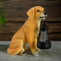 Simulierte sitzende Golden Retriever Harzfigur mit Solarlaterne – Kreative Tierstatue für die Heimdekoration