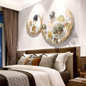 Décoration murale en métal de luxe en forme de feuille de Ginkgo, grande sculpture murale en feuille d'or et d'argent, décoration murale moderne en métal faite à la main pour le salon, la chambre - Product Image 5