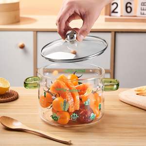 Summer Cactus Glass Soup <b>Pot</b> 1.4L With <b>Lid</b> Heat Resistant For Stove Cooking - Product Image 2