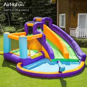 Airmyfun-castillo hinchable y piscina para niños, casa hinchable familiar de doble tobogán para exteriores