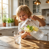 Pichet à eau en plastique avec poignée robuste, sans BPA, carafe incassable avec couvercle, pichet en plastique pour jus, boissons et thé glacé