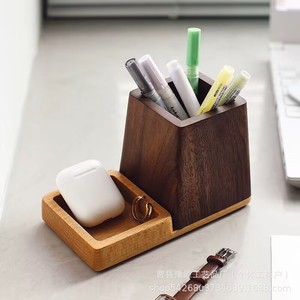Solid Wood Pen Holder Black Walnut Desktop <b>Makeup</b> Brush Storage <b>Box</b> Square Shape Creative Gift - Product Image 3