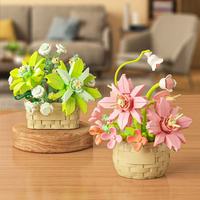 Nouveau bricolage bloc de construction ensemble créatif bonsaï plante Bouquet fleurs éternelles Roses tournesols en pot modèle ornements assemblé jouet