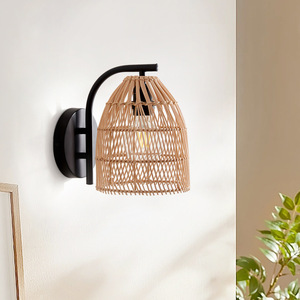 Lampe murale en rotin style Wabi Sabi, LED E27, commande par interrupteur, pour couloir, balcon, maison d'hôtes, entrée, salon de thé, restaurant - Product Image 4