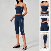 Ensemble de sport sexy pour femmes : débardeur dos nu à col en V et pantalon capri pour Pilates, yoga, gym et fitness