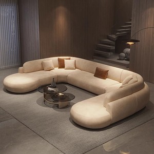 ソフトなU字型モダンホームファニチャーラウンジソファ、シンプルな特殊形状スエードホワイトソファデザイン、高級リビングルームソファセット - Product Image 2