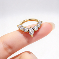 Anneau de septum clicker en zircon plaqué or, en acier inoxydable 316, segment articulé pour le nez
