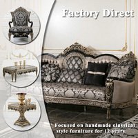 Ensemble de canapés de style turc de luxe, noir et argenté, en bois sculpté, avec table basse, pour la décoration intérieure de villas royales et de palais.