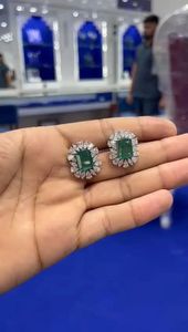 6.00CT <b>Emerald</b> Pear Cut Lab Grown Diamond <b>Stud</b> <b>Earrings</b> 14K Yellow Gold IGI Certified Gold Bridal Wedding Anniversary Party Fine - Product Image 2