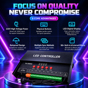 ตัวควบคุมไฟ LED สีเต็มรูปแบบ 220V AC 8 ช่องสัญญาณ 1024 พิกเซล กันน้ำ สำหรับป้ายร้านค้า ป้ายคริสต์มาส ตัวควบคุมหรี่ไฟ RGB LED - Product Image 2