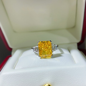 แฟนซี925เงินสเตอร์ลิงเจ้าหญิงตัดสีฟ้าบุษราคัมสีเหลือง Moissanite แหวนพลอยธรรมชาติเครื่องประดับแต่งงานแหวนหมั้น - Product Image 2