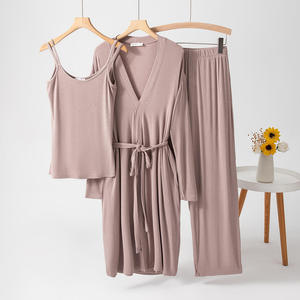 Conjunto de <span class=keywords><strong>Pijama</strong></span> de <span class=keywords><strong>3</strong></span> <span class=keywords><strong>Piezas</strong></span> para <span class=keywords><strong>Mujer</strong></span> OEM, Modal, Bambú, Color Sólido, Cintura Elástica, Transpirable, Suave, <span class=keywords><strong>Invierno</strong></span>, Alta Calidad - Product Image 3