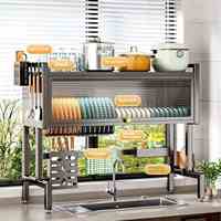Organisateur de rangement pour accessoires de cuisine, égouttoir à vaisselle à 2 niveaux en acier inoxydable 304 pour évier