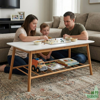 Table basse avec plateau lisse, étagère de rangement inférieure à lattes, pieds inclinés stables, table centrale minimaliste pour salon, meuble décoratif
