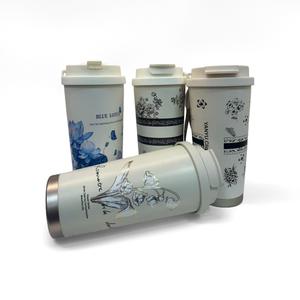 แก้วน้ำเซรามิกฮงหยวนบลูโลตัส แก้วกาแฟสแตนเลส 316 ขนาดใหญ่ เก็บอุณหภูมิได้ พกพาสะดวก - Product Image 2