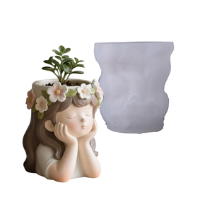 Molde de silicona DIY para velas con diseño floral de niña, molde para adornos de plantas suculentas en maceta, herramienta para velas aromáticas hechas a mano - Product Image 1