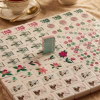 Nouvelles Tuiles de Mahjong Américaines en Acrylique Bleu Poudré à Trois Couches, Motif Floral, pour Loisirs et Divertissement