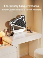 Ensemble de coiffeuse moderne de luxe blanc crème avec miroir LED en forme d'ours mignon, bureau de maquillage esthétique avec coffre de rangement à 2 tiroirs