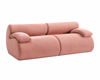 Canapé 2 places en chenille rose poudré, ergonomique segmenté, avec accoudoirs larges et rembourrés, design tubulaire courbé et élégant, imperméable et compressé