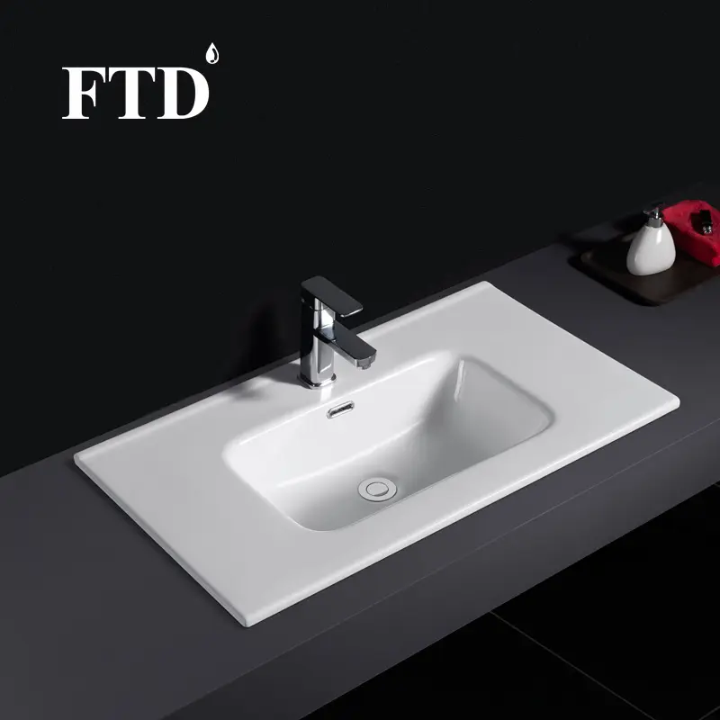 Lüks Modern beyaz seramik lavabo lavabo dikdörtgen ince kenar Vanity Top tek dolap banyo lavabo