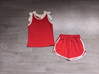 Précommande GSSO3825MZ – Ensemble d'été pour bébés et jeunes enfants : chemise verte et short en coton avec nœuds – Vêtements pour filles en gros