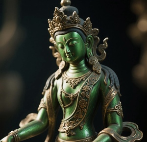 Statua e Scultura in Rame Dipinto della <span class=keywords><strong>Divinità</strong></span> Femminile Guardiana nelle Statue Buddiste Indiane - Tara Verde - Product Image 2