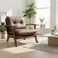 Fauteuil de salon en cuir véritable de qualité supérieure avec pieds en bois massif, design européen ergonomique pour appartement, salle à manger, hôtel