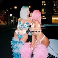 Costume de performance sexy pour femmes, style européen et américain, pour soirée en boîte de nuit, 100% polyester, vêtements de danse exotiques, robe ornée de strass