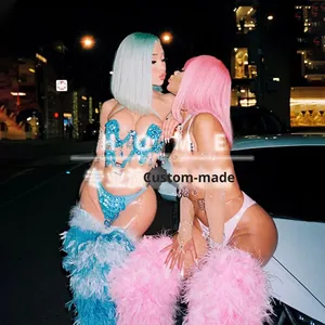 Trang phục biểu diễn vũ trường sang trọng phong cách châu Âu Mỹ gợi cảm dành cho nữ, chất liệu polyester 100%, trang phục khiêu vũ <span class=keywords><strong>exotic</strong></span> đính đá - Product Image 2