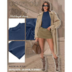 Camiseta de Manga Larga para Mujer, Cuello Redondo, Elástica, Ajustada, Informal, Básica, Cómoda, Tejido Suave, Tallas S a XXL, OEM, ODM - Product Image 5